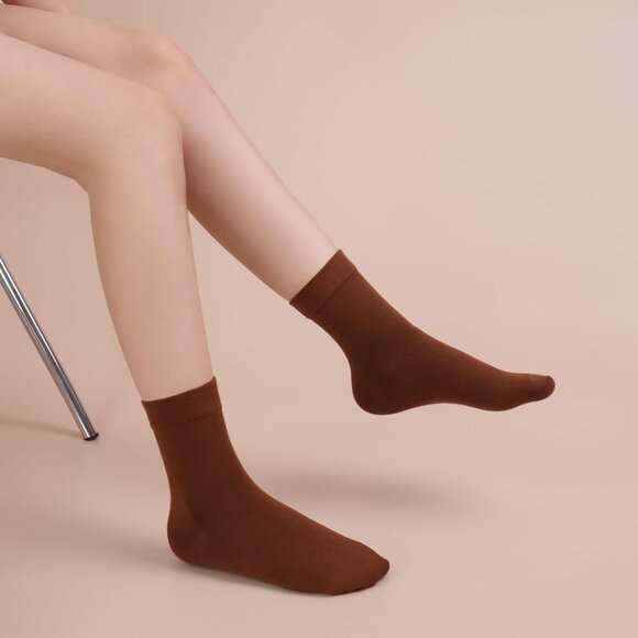 Women Brown Crew Thin Ankle Height Lightweight Anti Odor Soft Ankle Socks - Picture 5 of 6